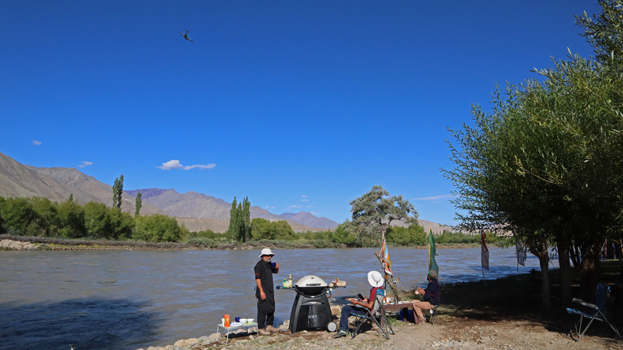 riverside caravan family holidays campervan camping vacation unique experience with weber barbecue grill corona safe covid19 leh ladakh india.