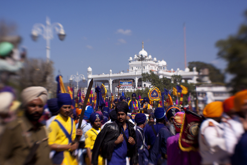 nihang sikh soldiers in a procession 